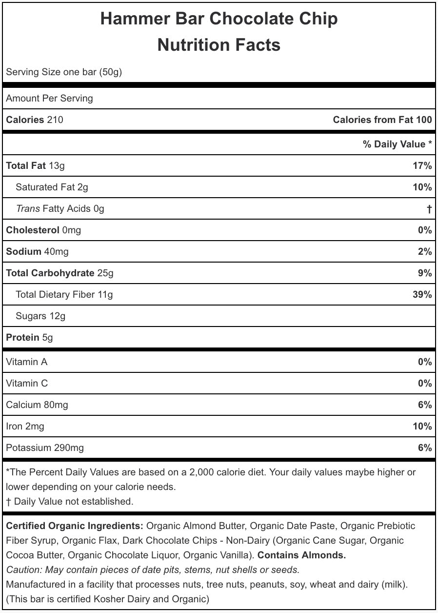 Barra de nutrición HAMMER NUTRITION Sabor Chocolate Chip / Consumo previo y posterior al entrenamiento